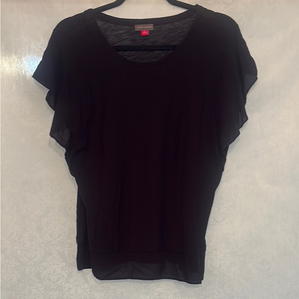 Vince Camuto Black Ruffled Flutter Sleeve Blouse